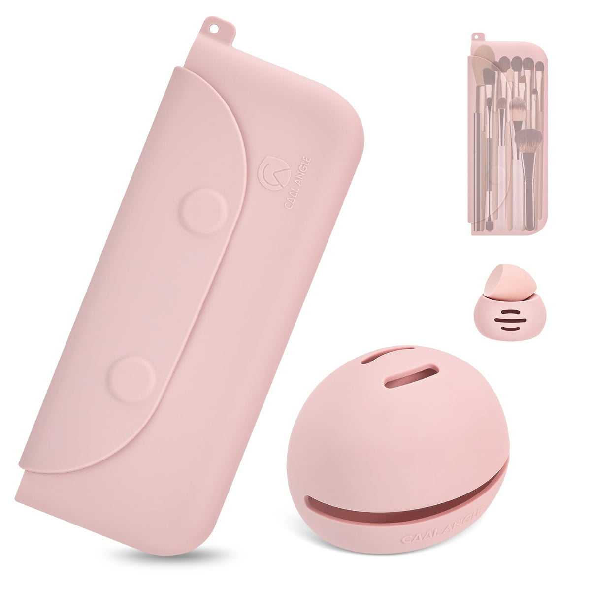 COOL-ANGLE étui pinceaux silicone rose, rangement hygiénique en voyage
