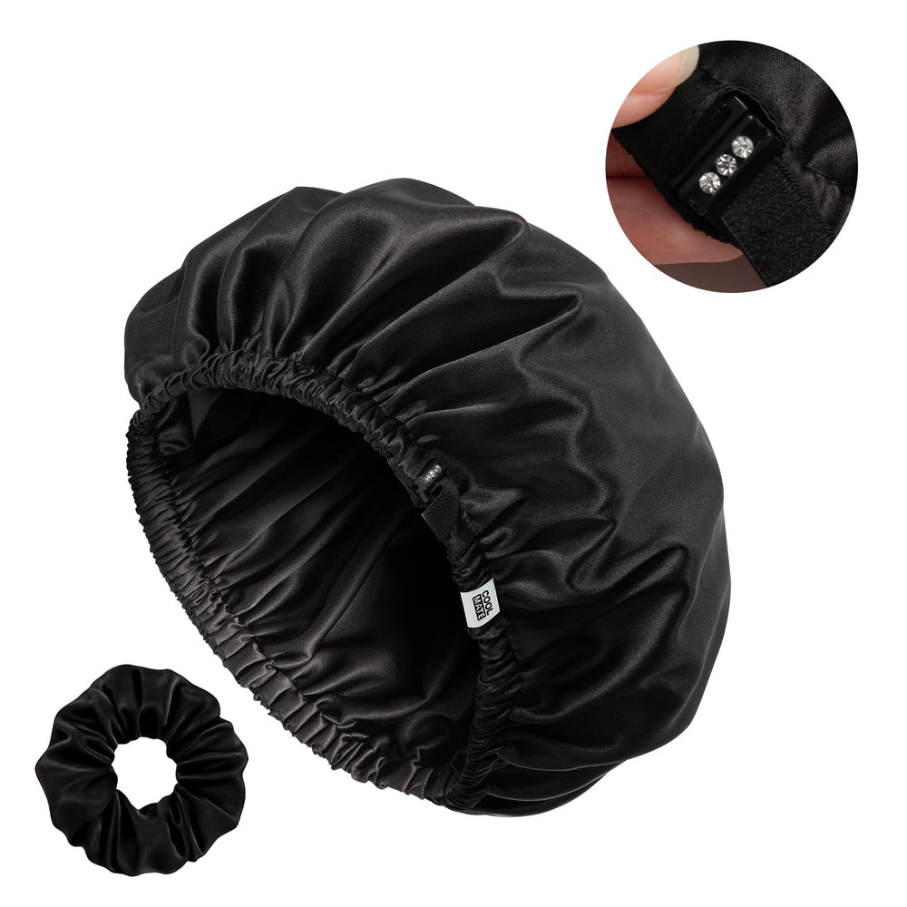 Bonnet CoolMate adapté aux cheveux longs et bouclés pour un soin nocturne.
