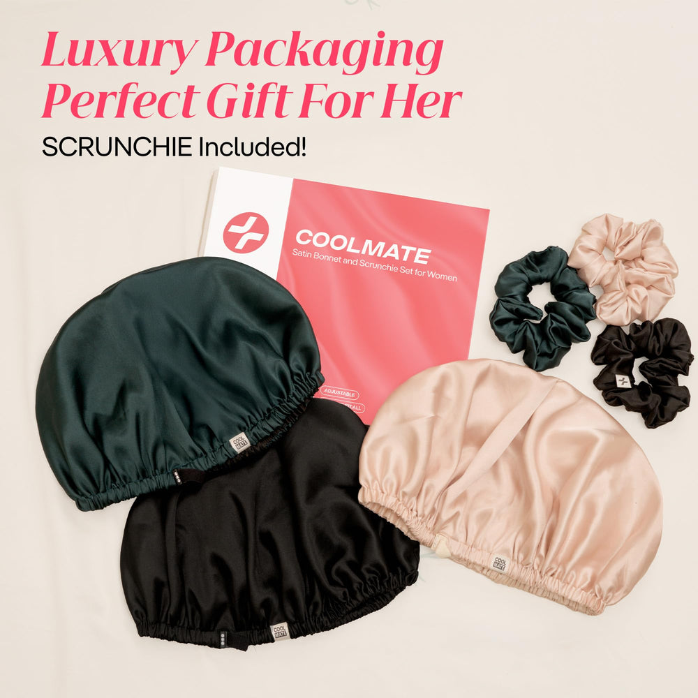 Design réversible du bonnet CoolMate en satin de soie offrant deux looks.