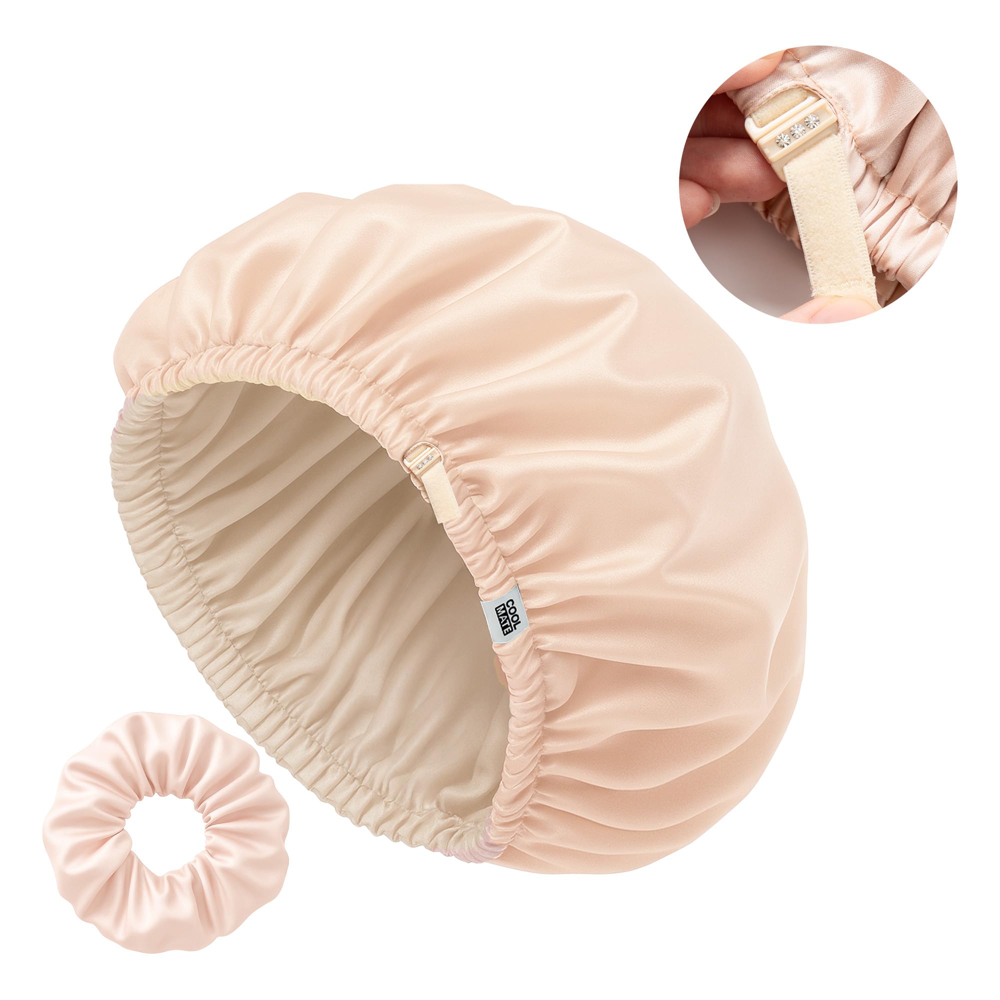 Ensemble bonnet CoolMate et scrunchie soie, cadeau élégant pour cheveux protégés.
