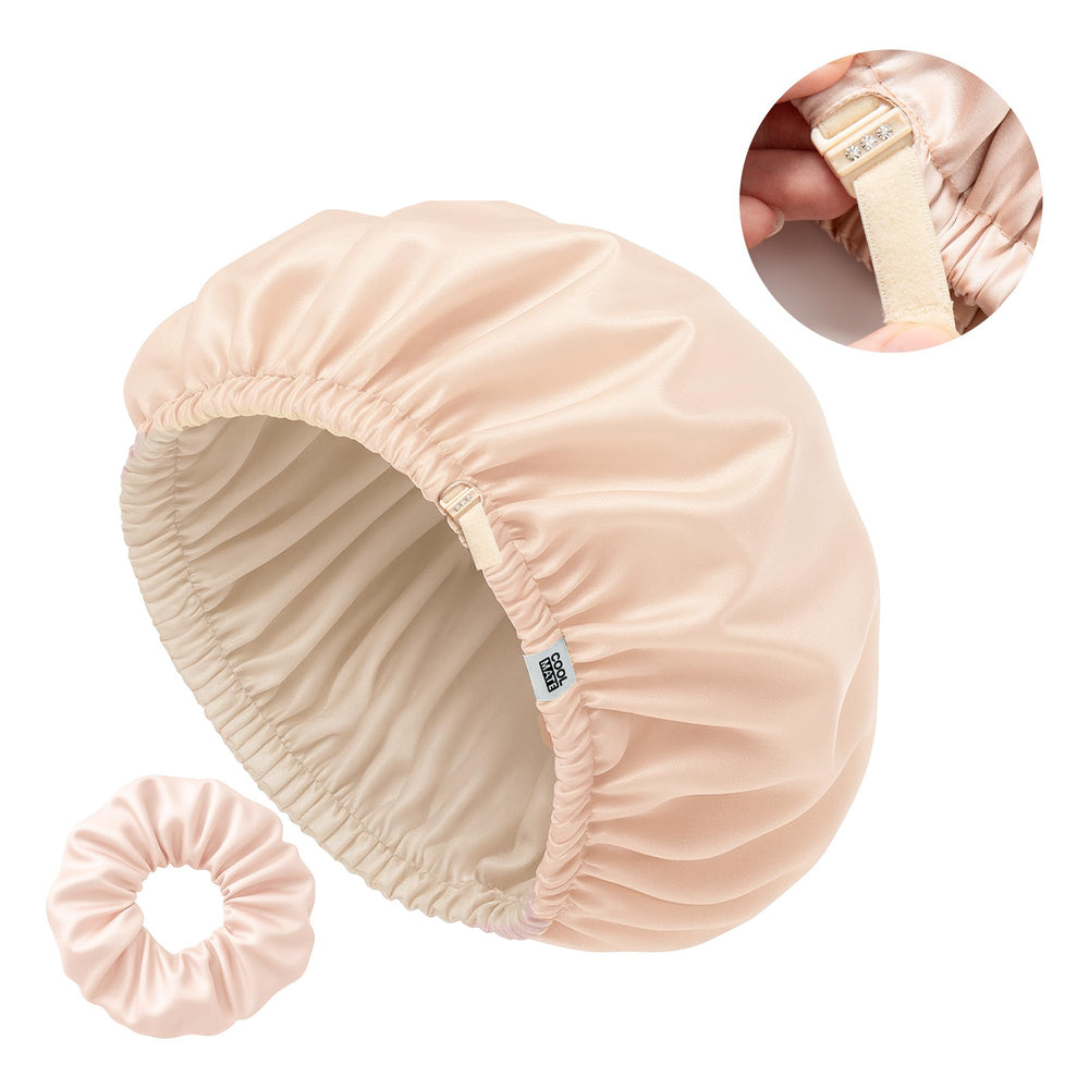 Ensemble bonnet CoolMate et scrunchie soie, cadeau élégant pour cheveux protégés.