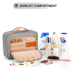 COOSKY grand étui maquillage gris, rangement facile et accessible.