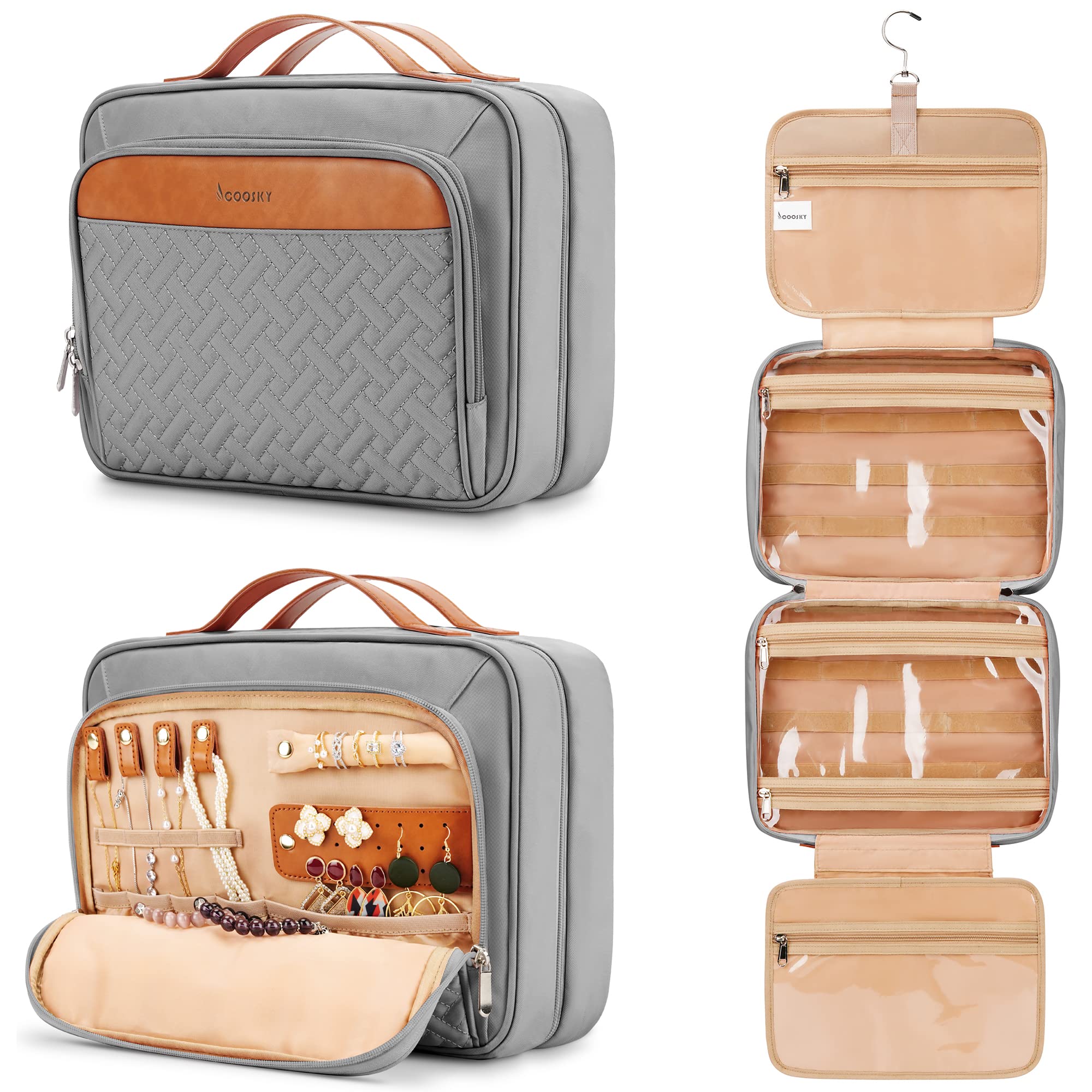 COOSKY sac de toilette suspendu gris, organisation pratique pendant le voyage.