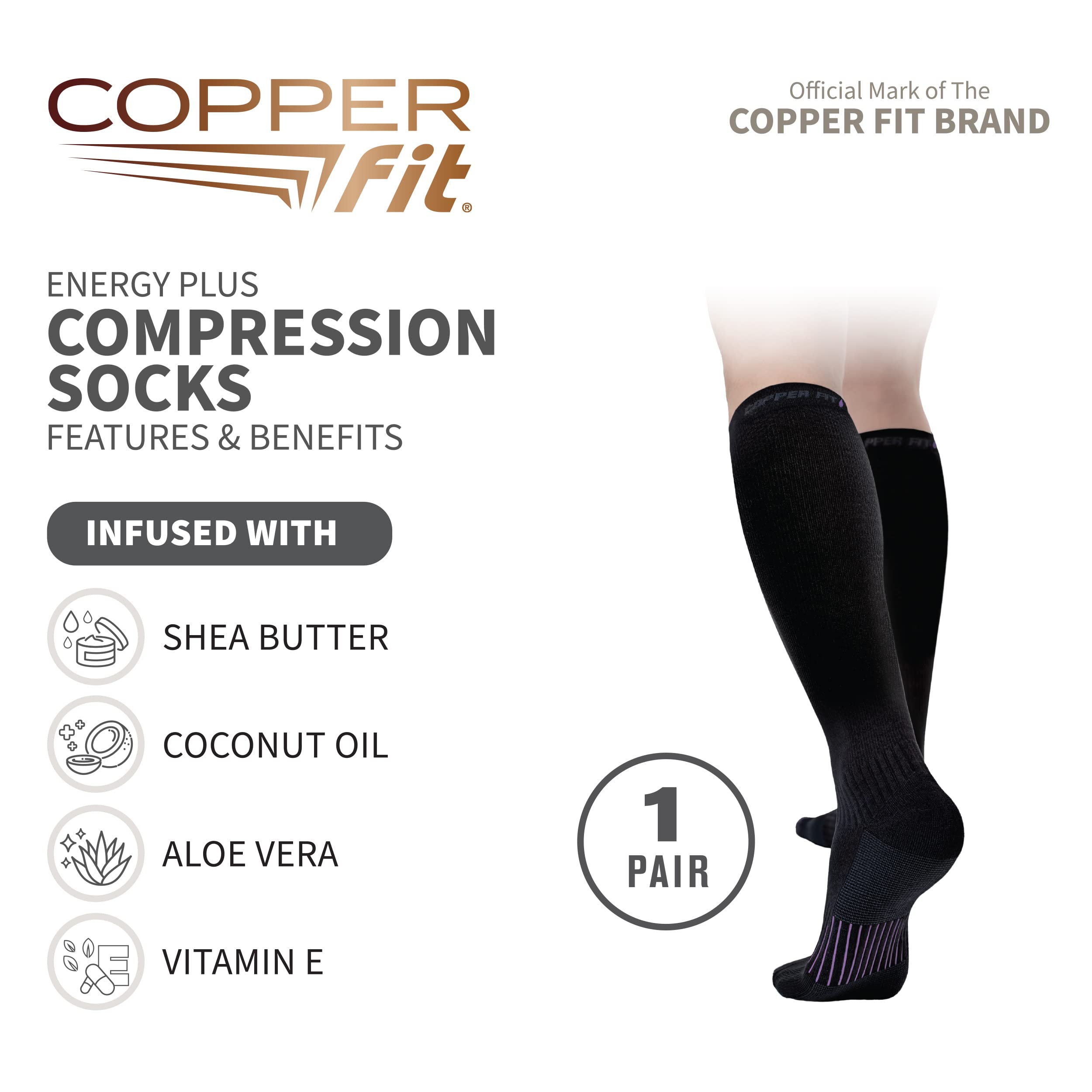 Copper Fit Energy Plus, talon rembourré pour un amorti pendant le quotidien.