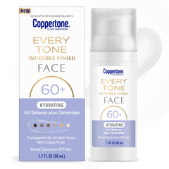 Coppertone Every Tone, fini invisible sur bouteille-pompe 50ml, hydratation légère.