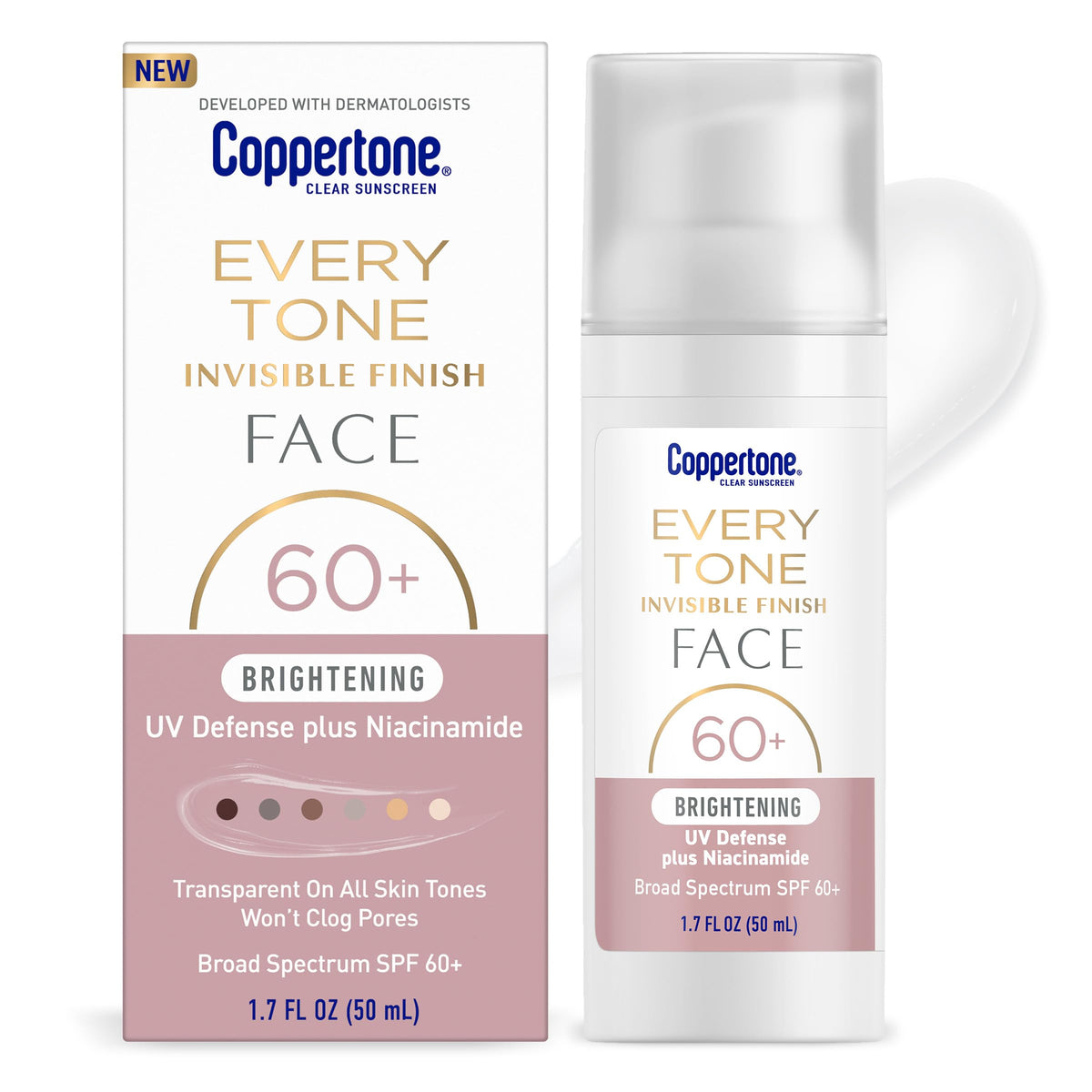 Coppertone Every Tone: fini invisible et bouteille pompe pour utilisation quotidienne sans trace blanche.