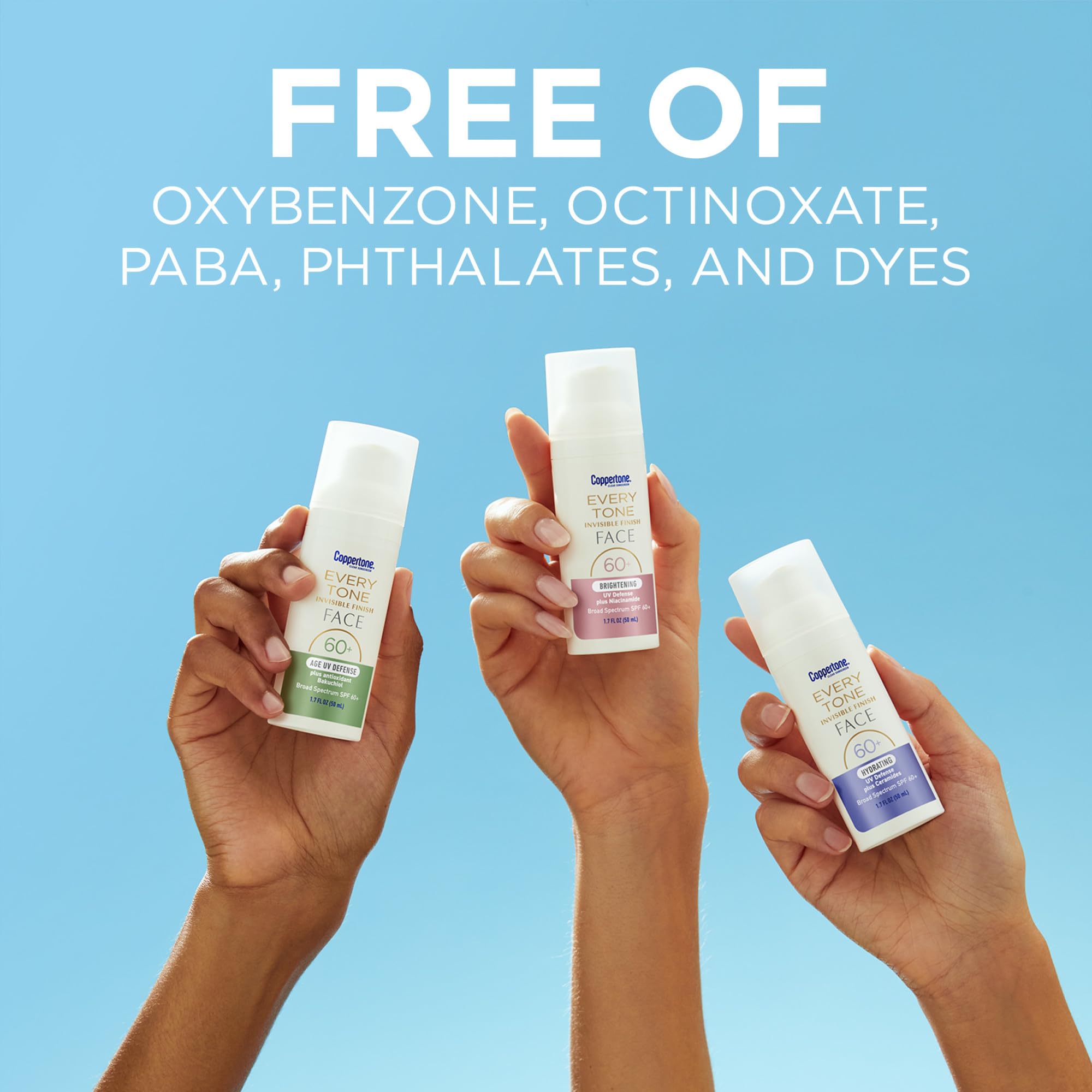 Coppertone Every Tone sans PABA et colorants pour une routine douce.