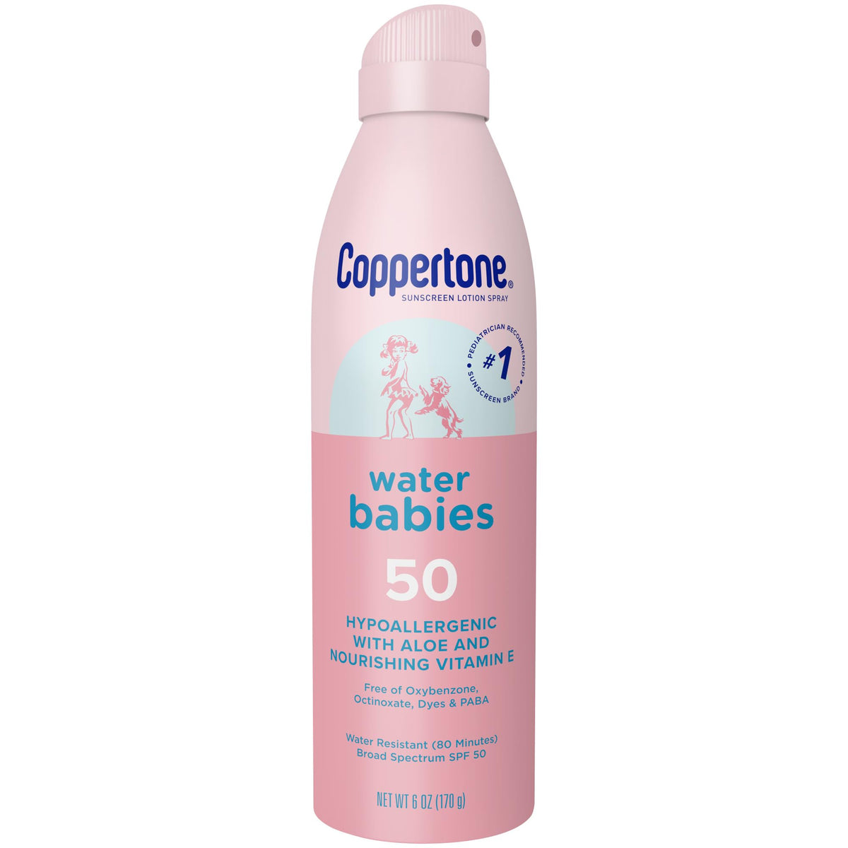 Coppertone WaterBabies SPF50: emballage clair facilitant le dosage.