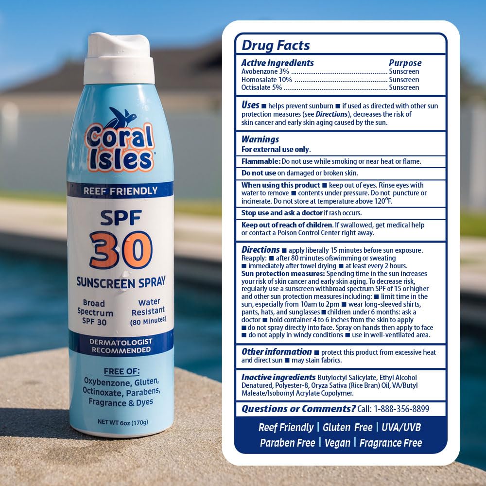 Coral Isles Brume Solaire SPF30, emballage triple-pack pratique et économique.