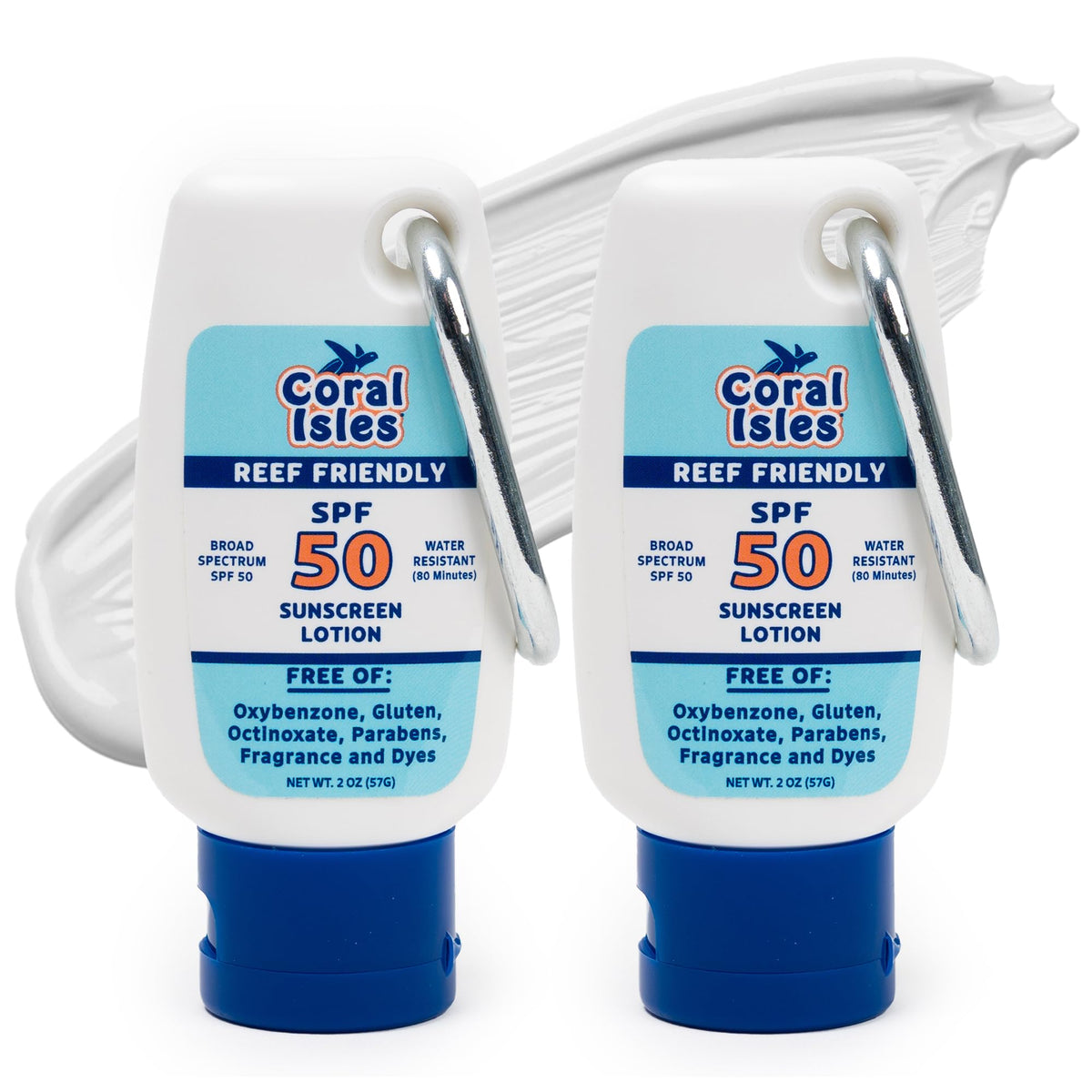 Coral Isles écran solaire Hawaii SPF50, bouteille vue de face prête pour l’aventure.