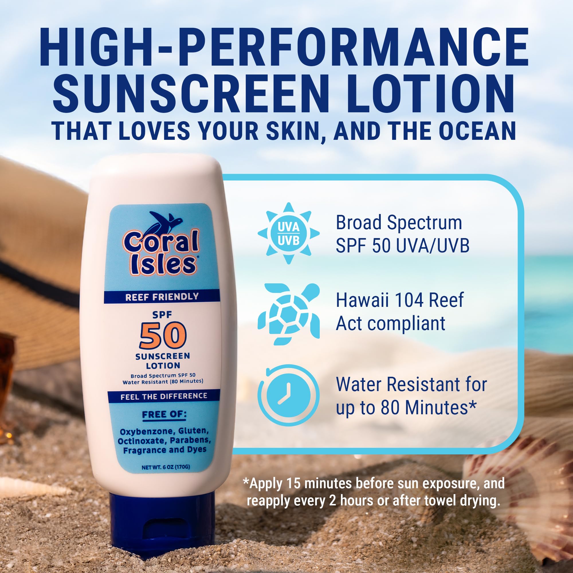 Texture légère et sans brillance de Coral Isles SPF50 pour un confort durable.