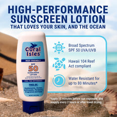 Texture légère et sans brillance de Coral Isles SPF50 pour un confort durable.
