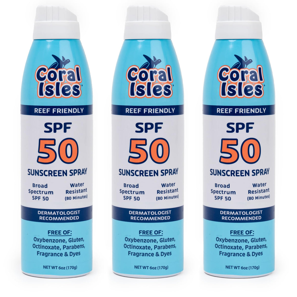 Coral Isles Spray SPF50 pack de 3 bouteilles pratique pour la famille