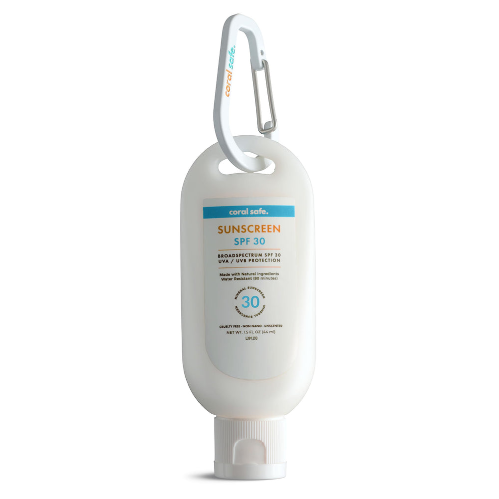Coral Safe – Bouteille crème solaire minérale SPF30, protection légère pour le visage.