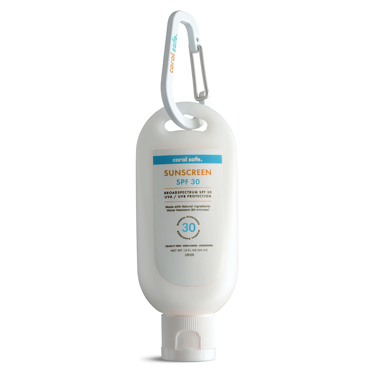Coral Safe – Bouteille crème solaire minérale SPF30, protection légère pour le visage.