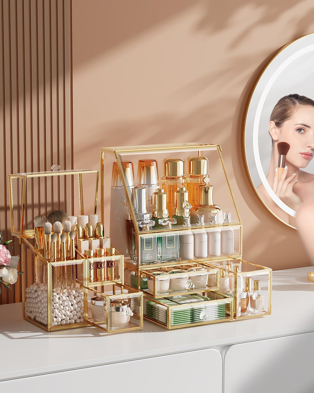CoralHouse Boite-display-beaute: vitrine claire pour ensemble maquillage et soins, look premium