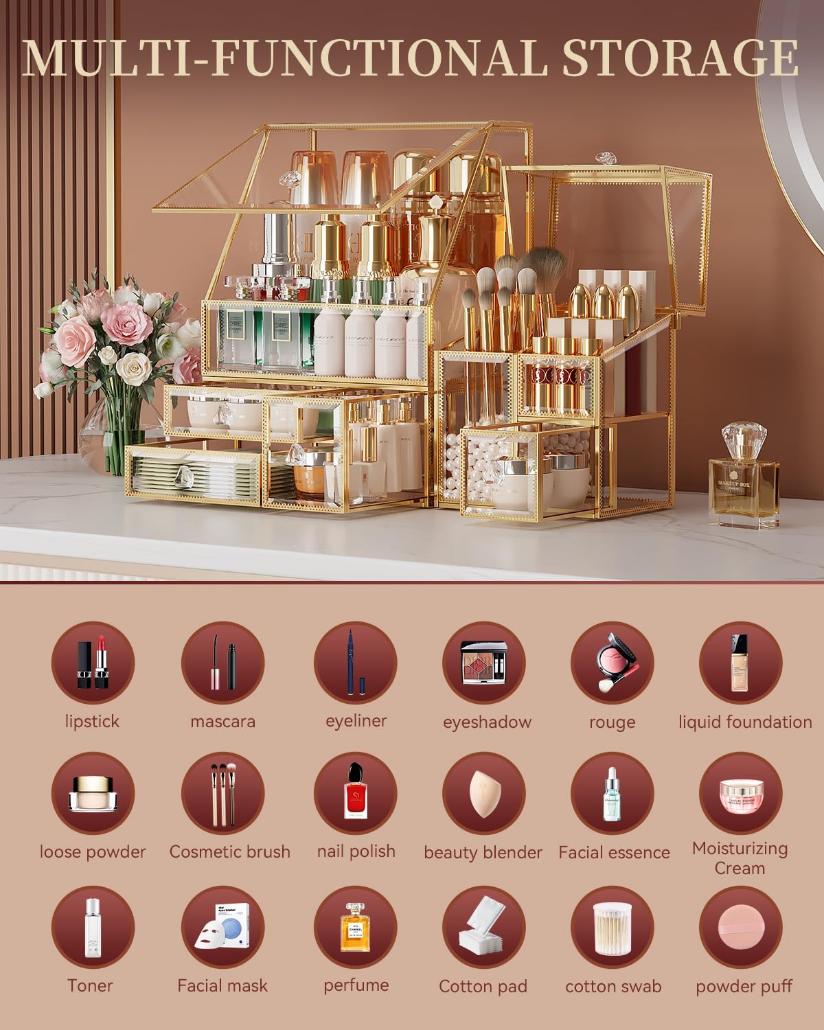 CoralHouse Organisateur-pinceaux-brosses: compartiment central pour outils maquillage a portee-de-main