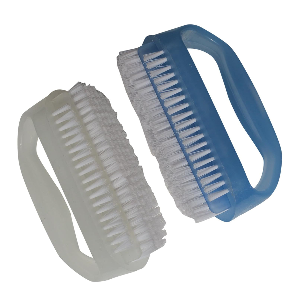 Coralpearl brosse-ongles ensemble bleu et blanc pour soins à domicile des ongles.