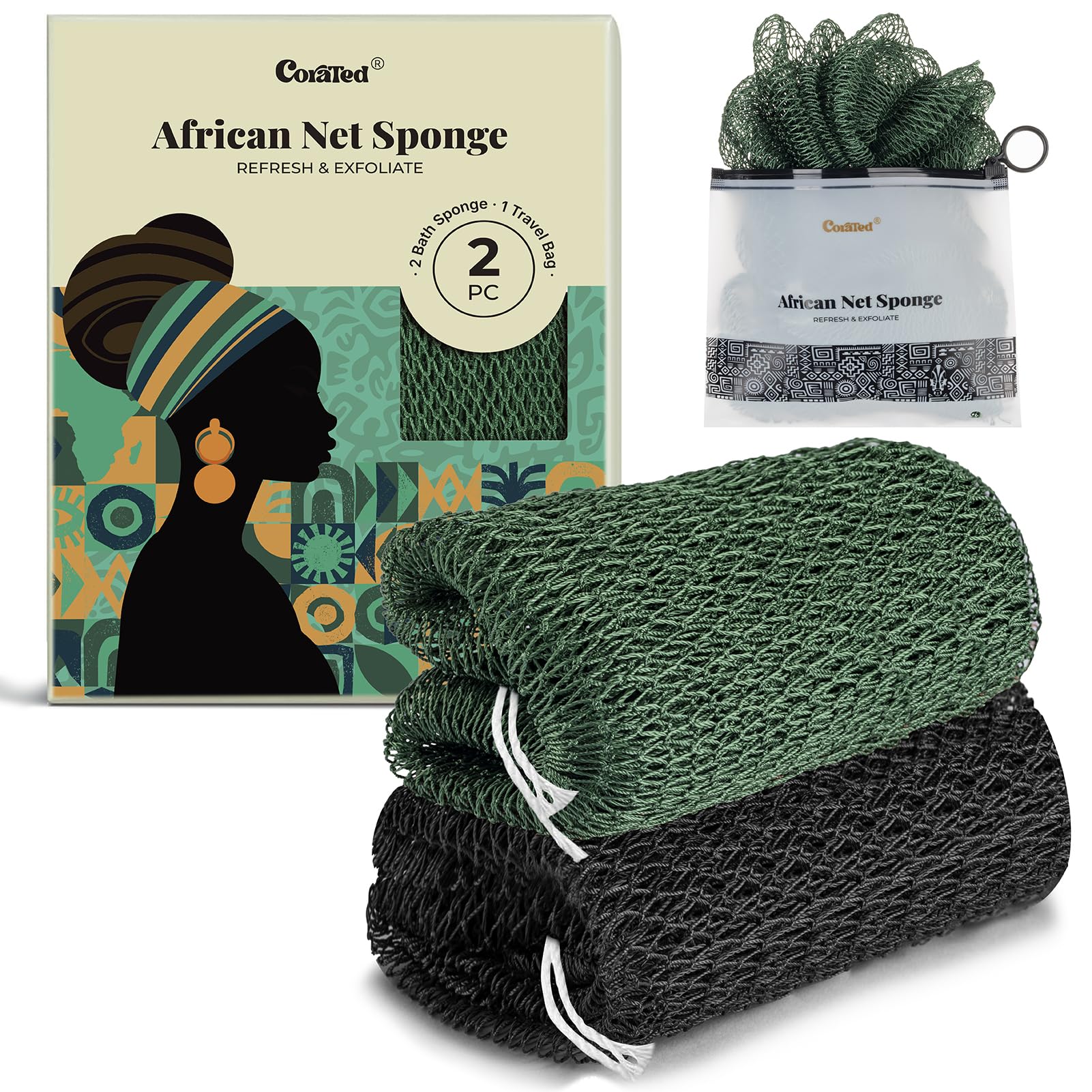 Éponge CORATED avec réseau africain authentique et noeuds pour exfolier en douceur.