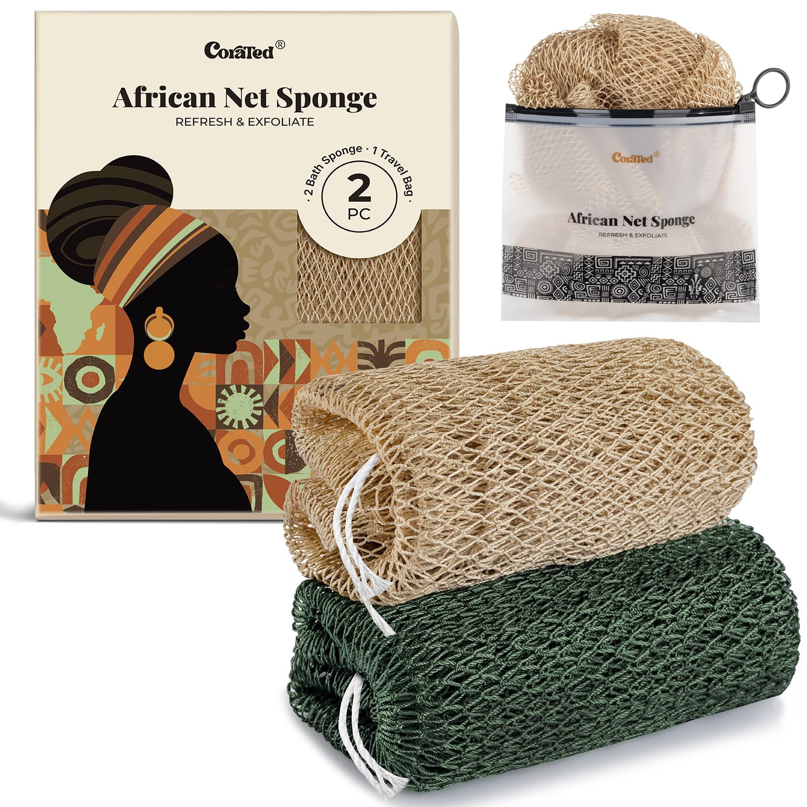 CORATED éponge résille africaine exfoliante pour exfolier en profondeur
