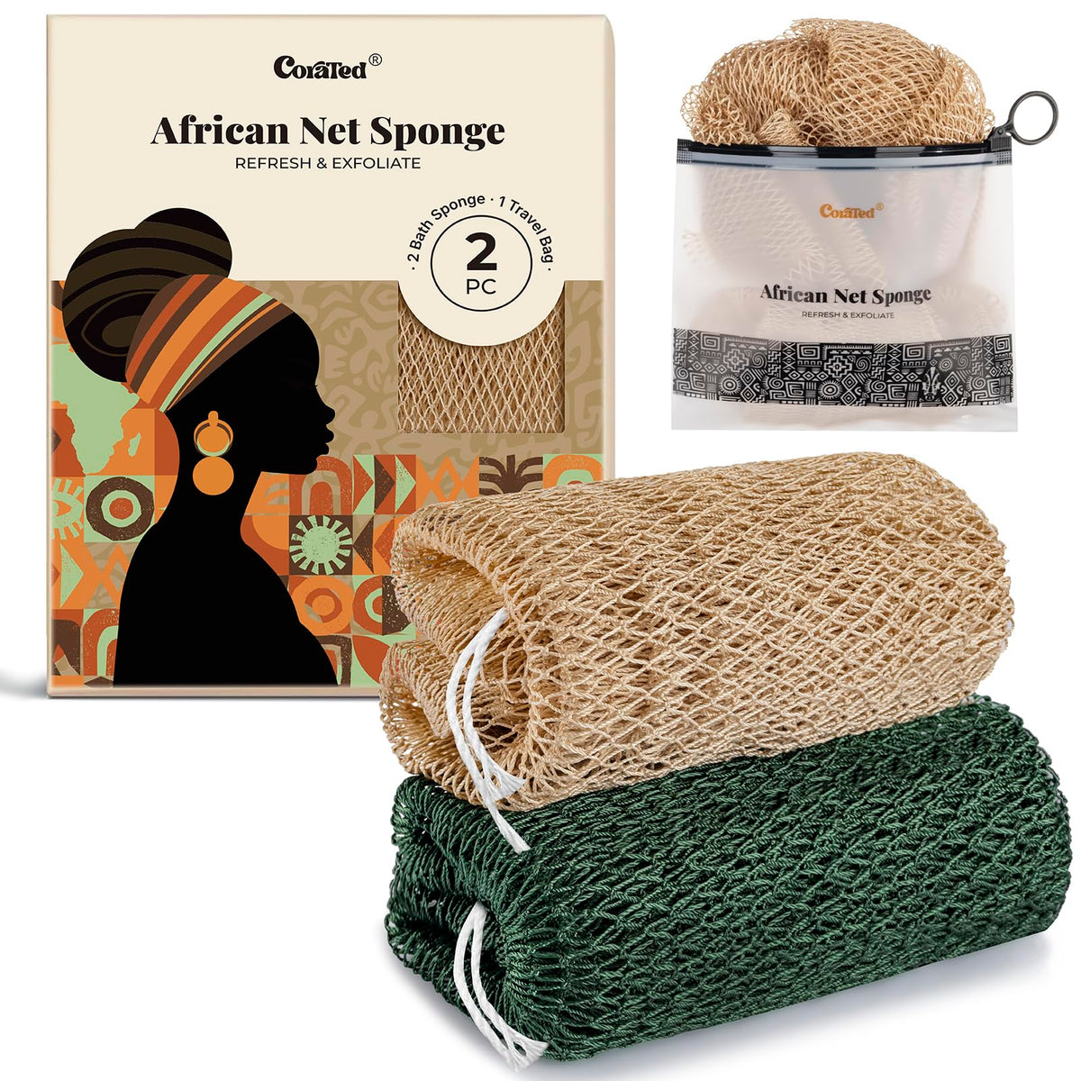 CORATED éponge résille africaine exfoliante pour exfolier en profondeur