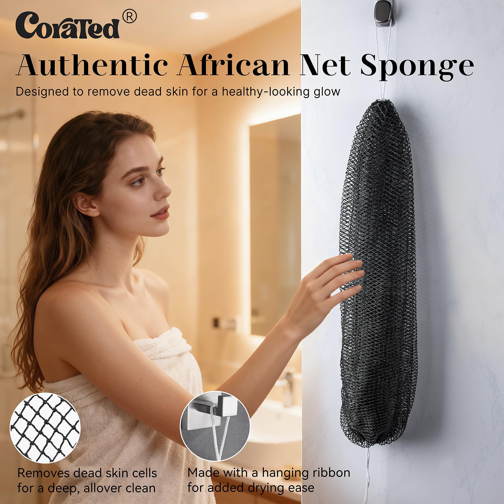 CORATED Éponge Net Africaine – extension 45 pouces pour atteindre le dos.