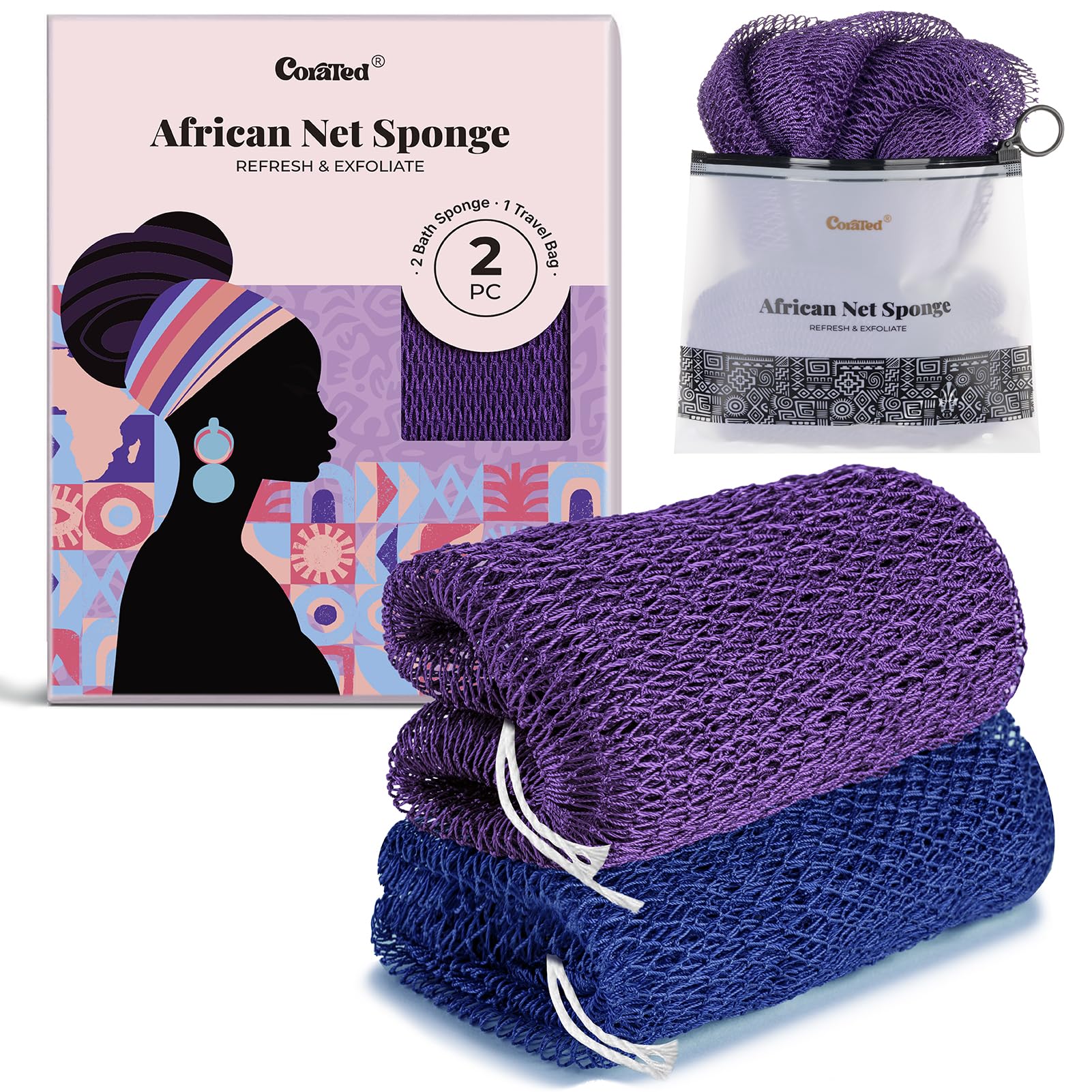 CORATED eponge reseau africain a noeuds pour exfolier en douceur la peau