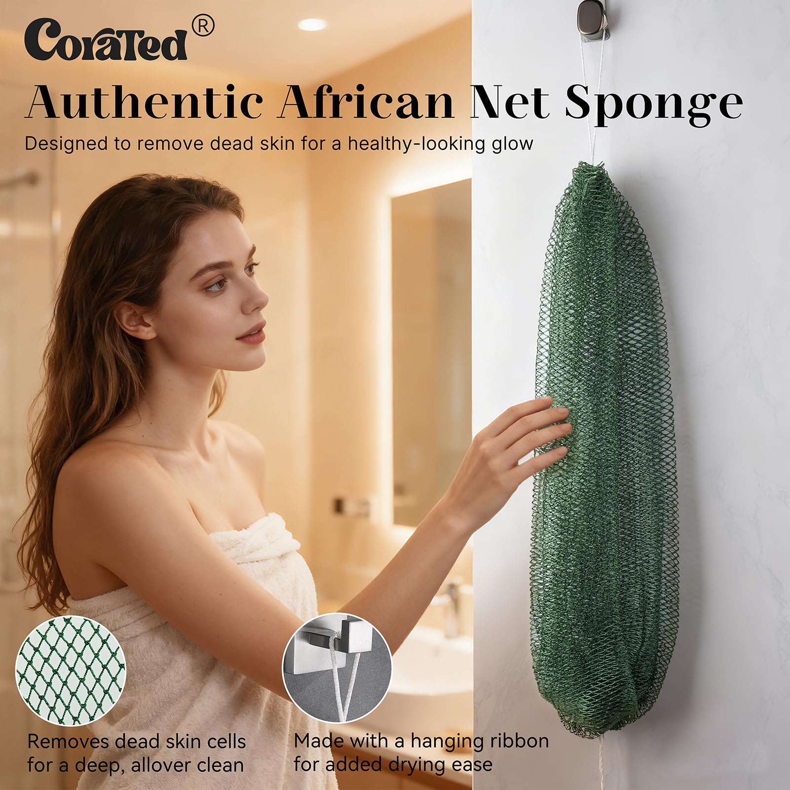 CORATED exfoliation profonde: éponge efficace pour une peau lisse.