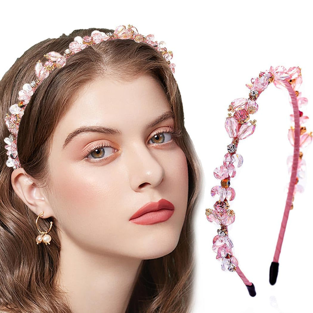 Coridy bandeau-cheveux cristal rose paillettes pour une allure festive et élégante.