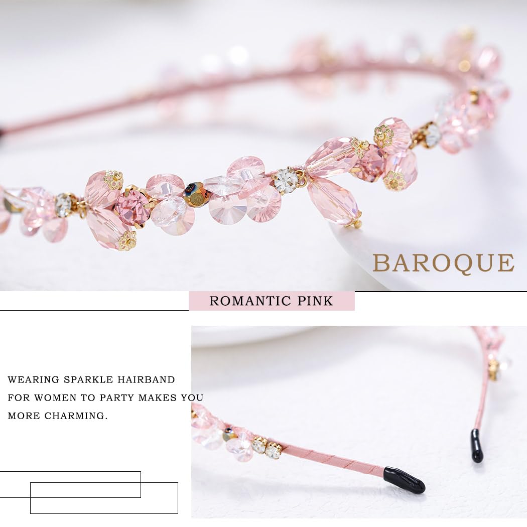 Coridy bandeau-cheveux rose diamants paillettes idéal pour soirée et fête.