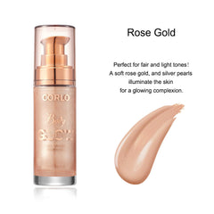Corlo Body Shimmer Oil, application visage pour un éclat lumineux et naturel.