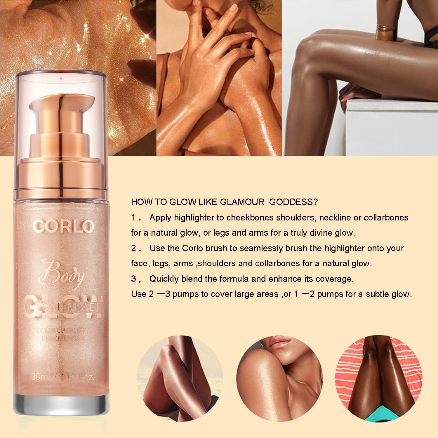 Corlo Body Shimmer Oil, brillance sur le décolleté et la clavicule pour un effet sculptant.