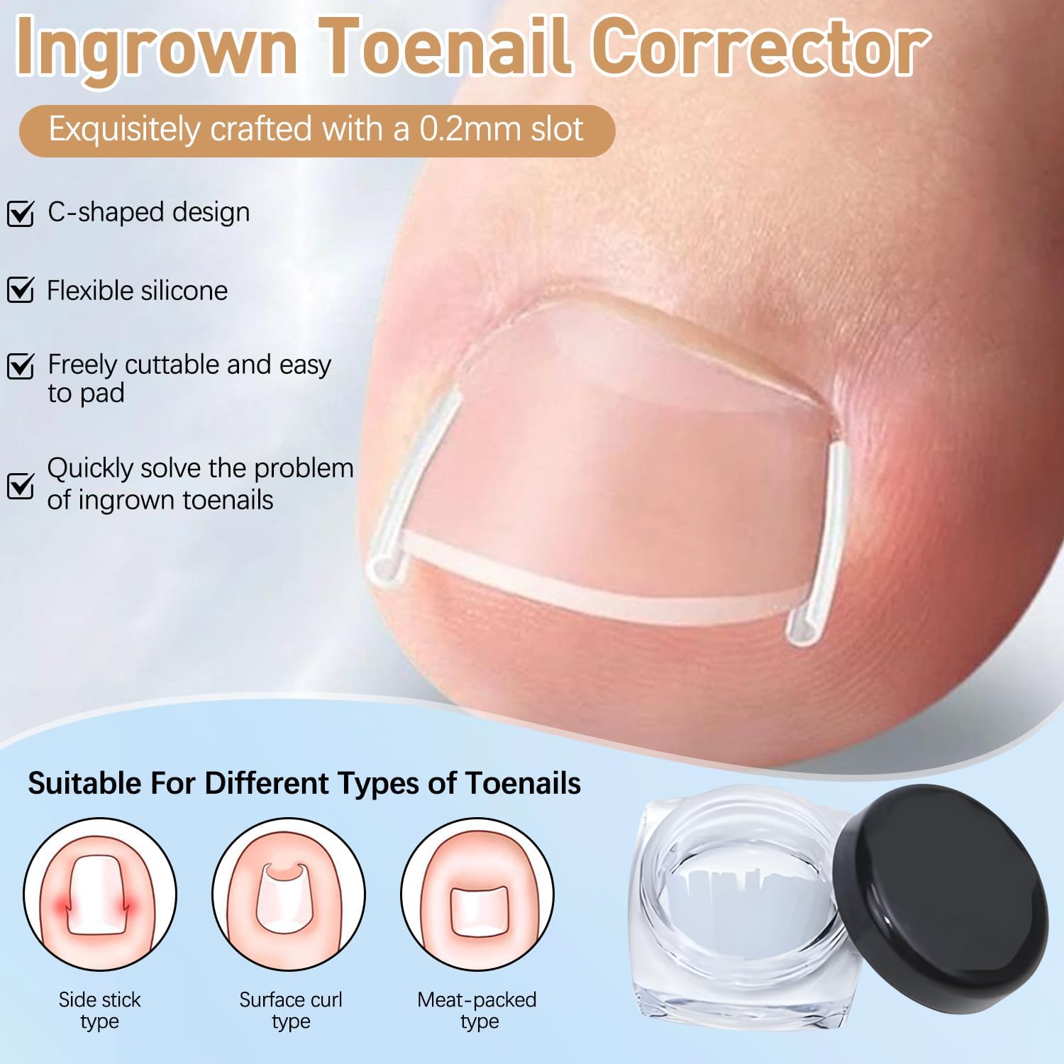 Correcteur d’ongle incarné – lift-ongle : soulagement potentiel et alignement des bords.