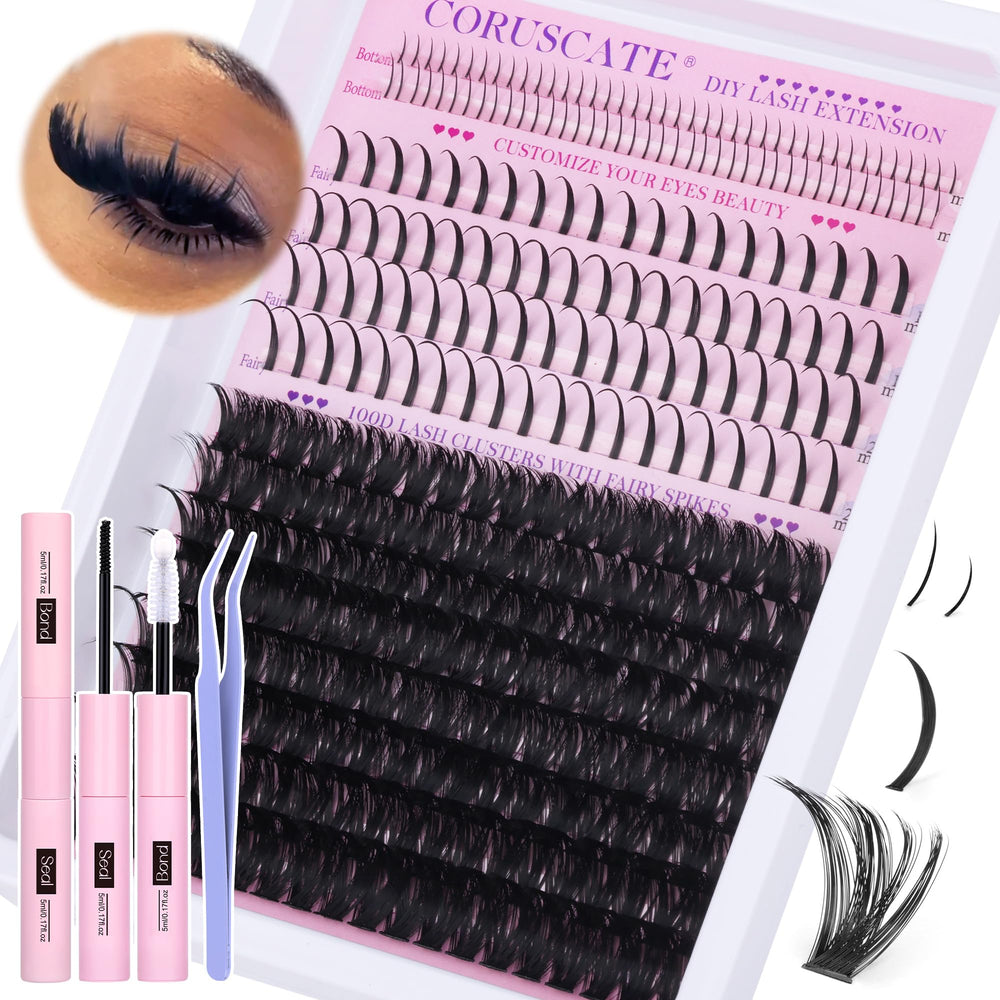CORUSCATE kit cils 100D en clusters, ensemble complet pour extensions à faire soi-même