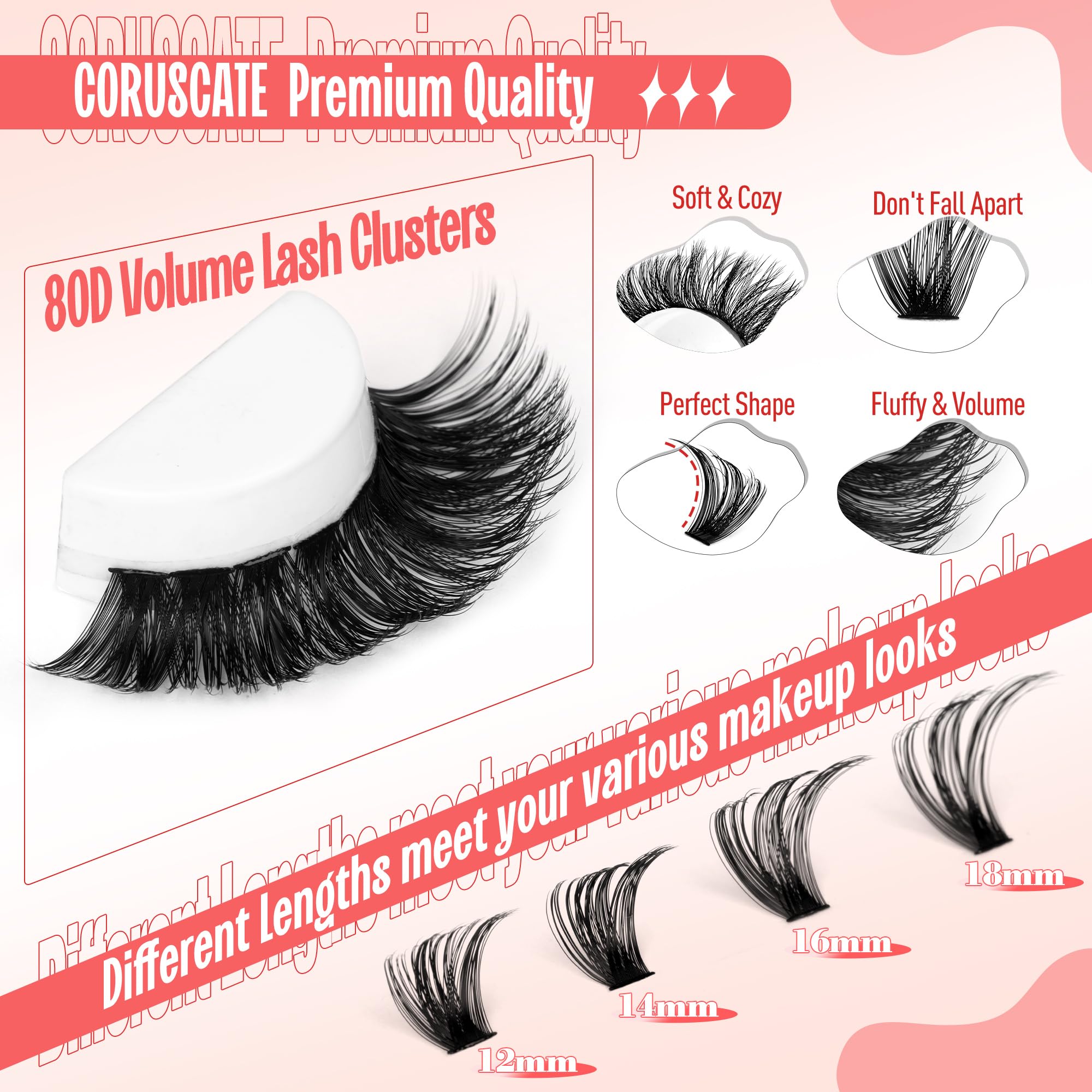 CORUSCATE kit clusters cils 80D 16mm – volume allongé pour un regard plus ouvert