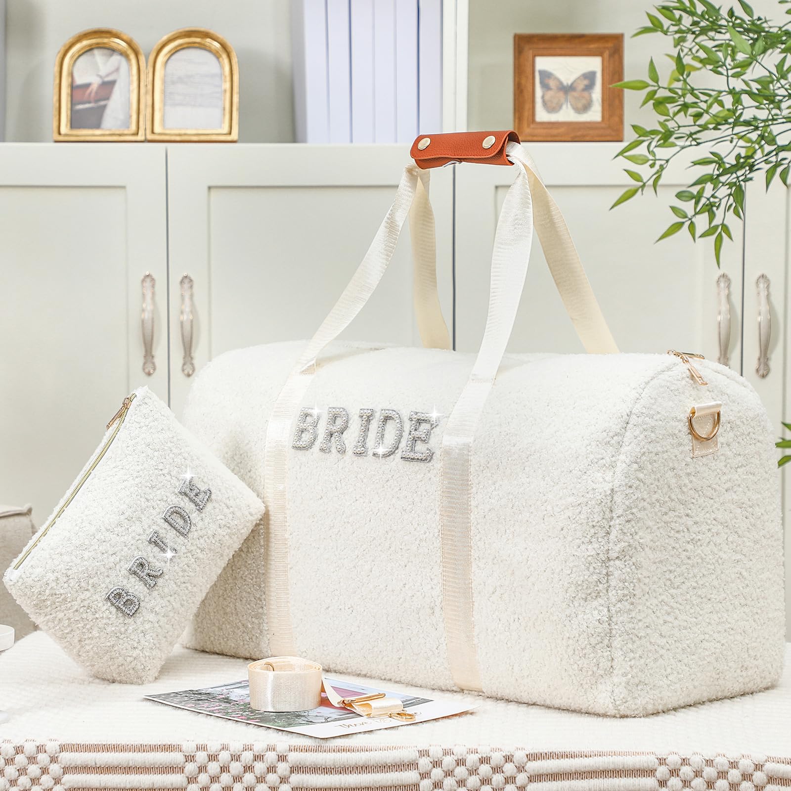 Cosblank sac voyage mariée détails perles rhinestones, touche élégante pour la cérémonie.