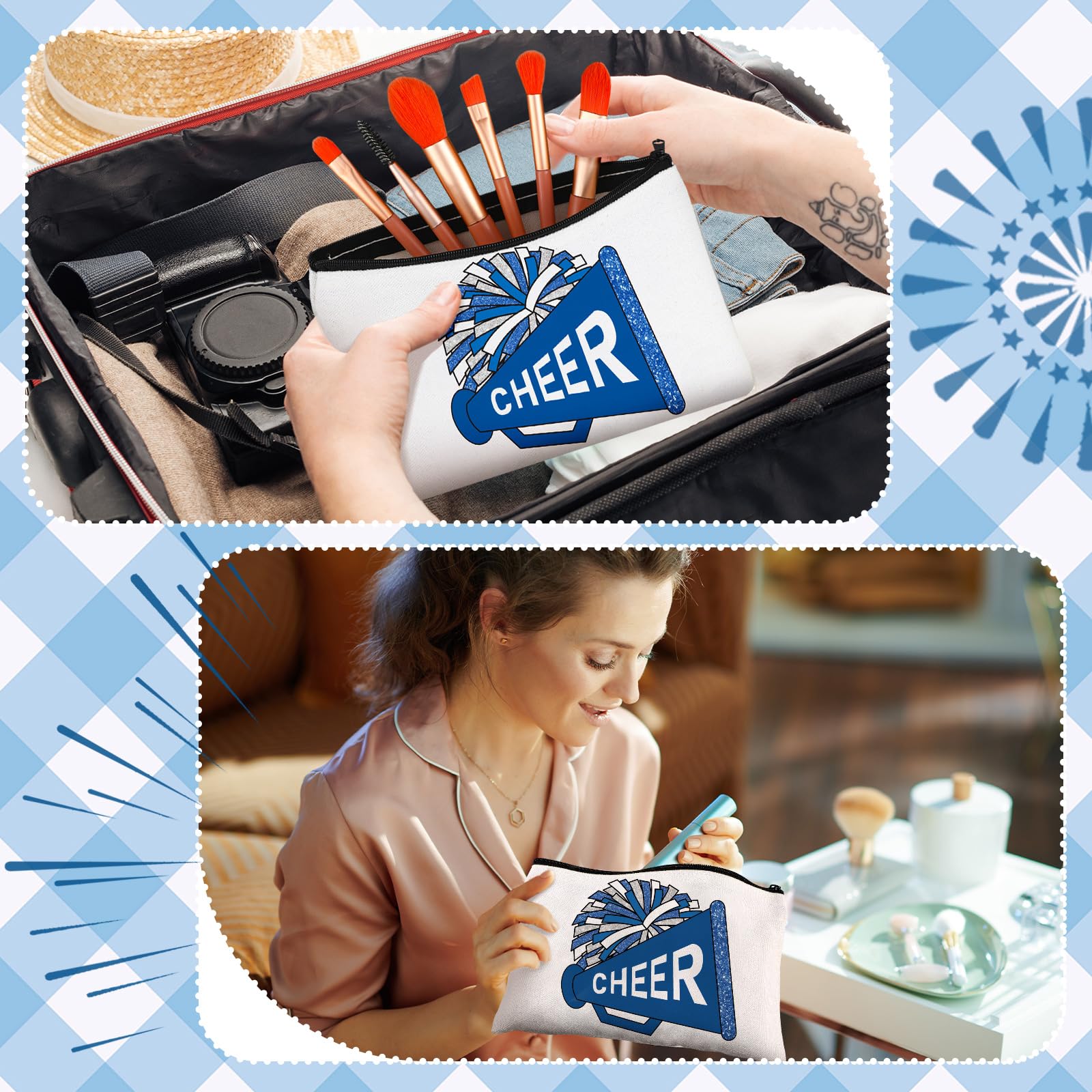 Cosblank sacs maquillage cheer bleu – design vif et attractif pour l'équipe.