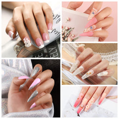 COSCELIA basic acrylic powders in pink, white, and clear for versatile designs at home.