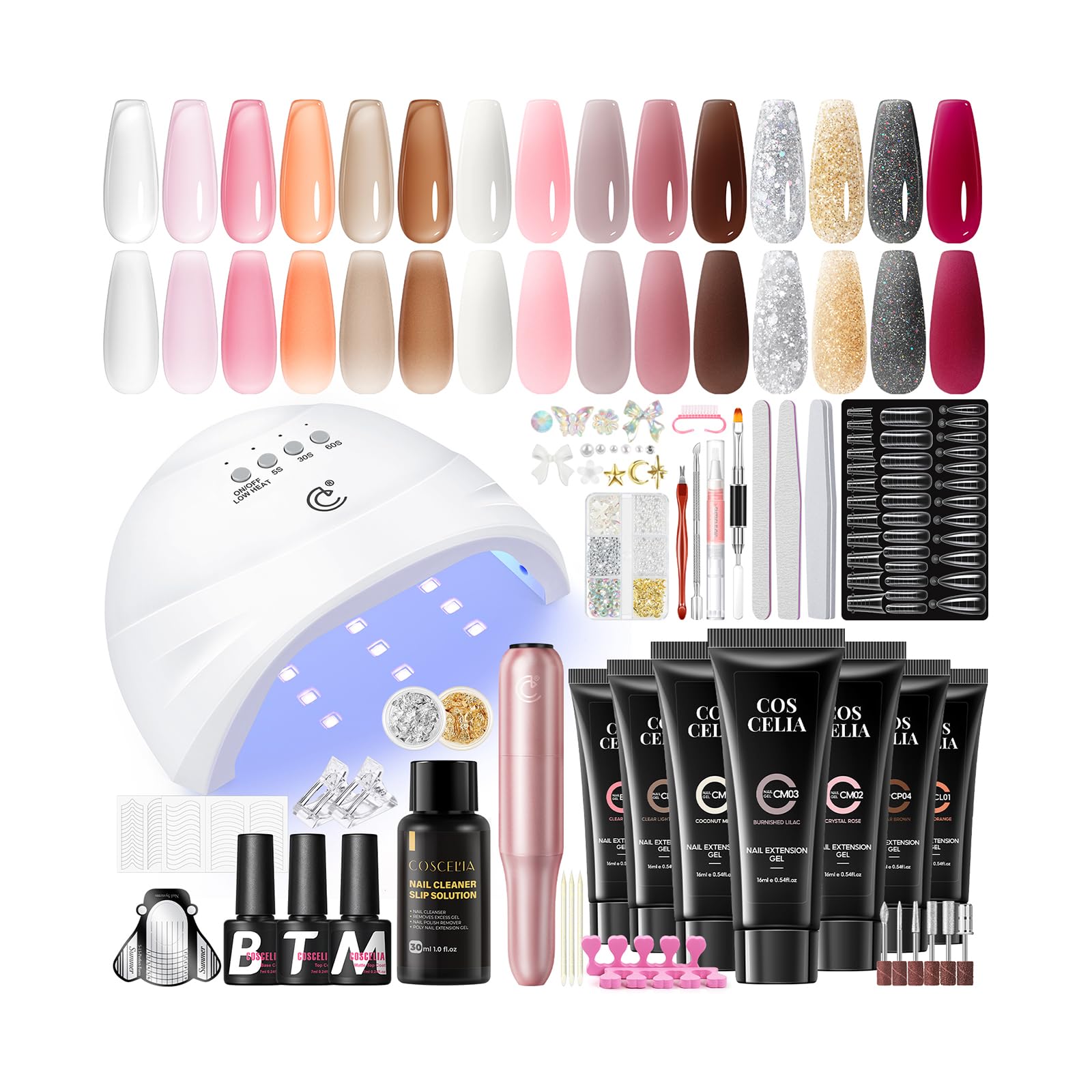 COSCELIA kit poly nail gel avec lampe: durcissement rapide et résultat salon