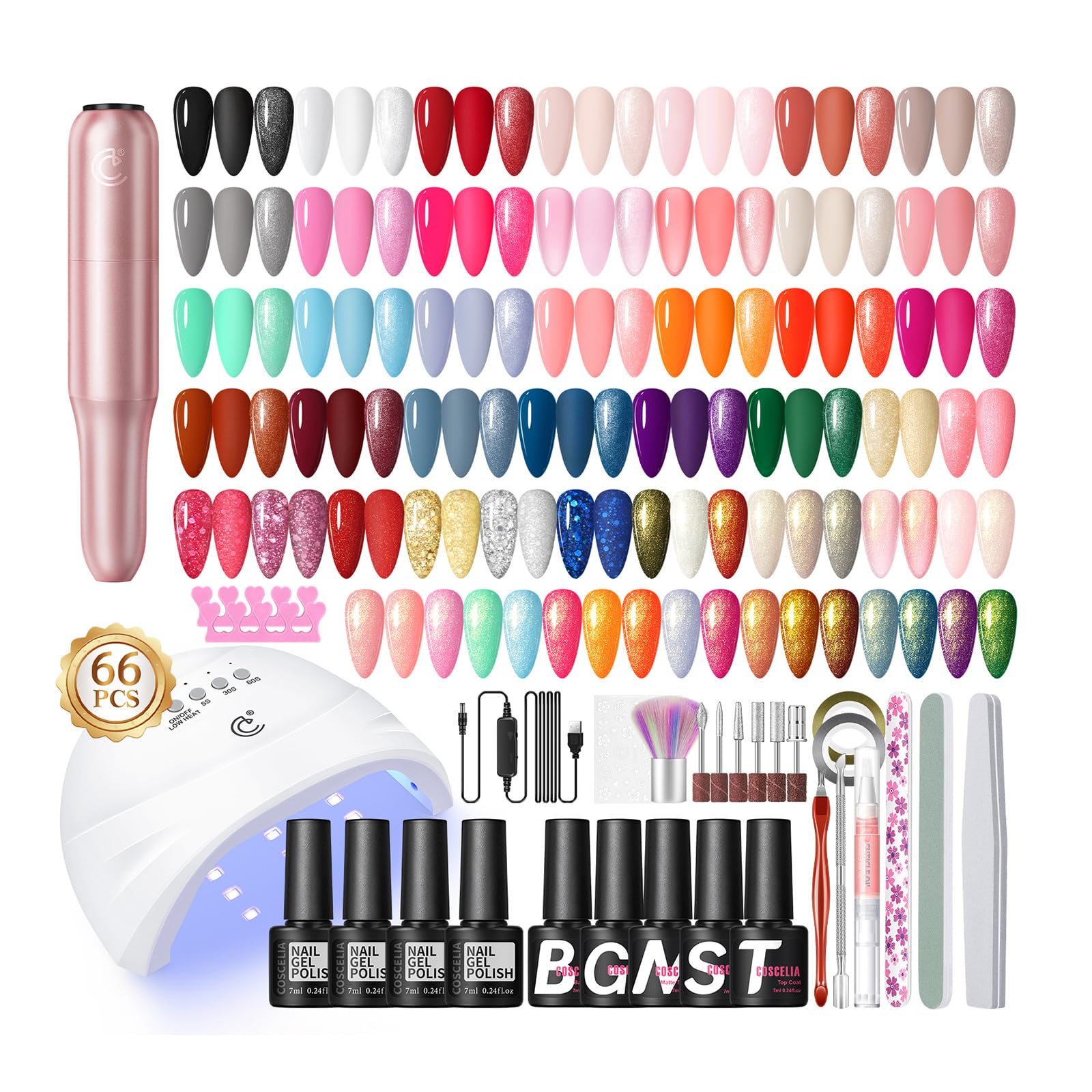 COSCELIA kit vernis gel 66pcs avec UV: pratique pour soins ongles à domicile