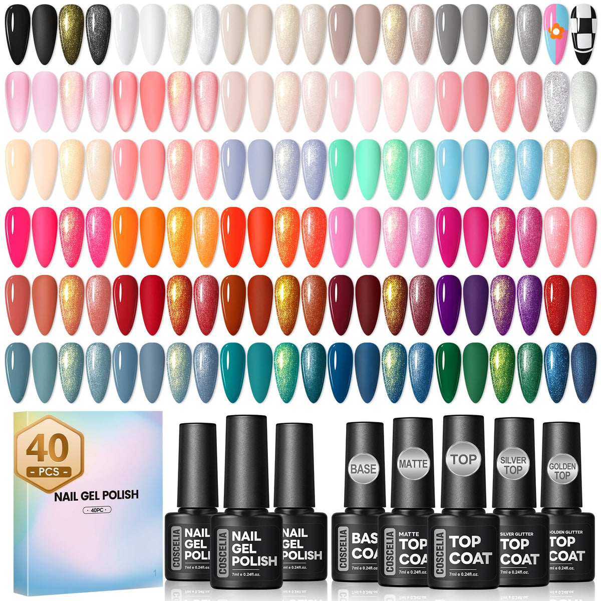 COSCELIA set vernis gel 40 pièces avec variété de couleurs pour tous les styles.