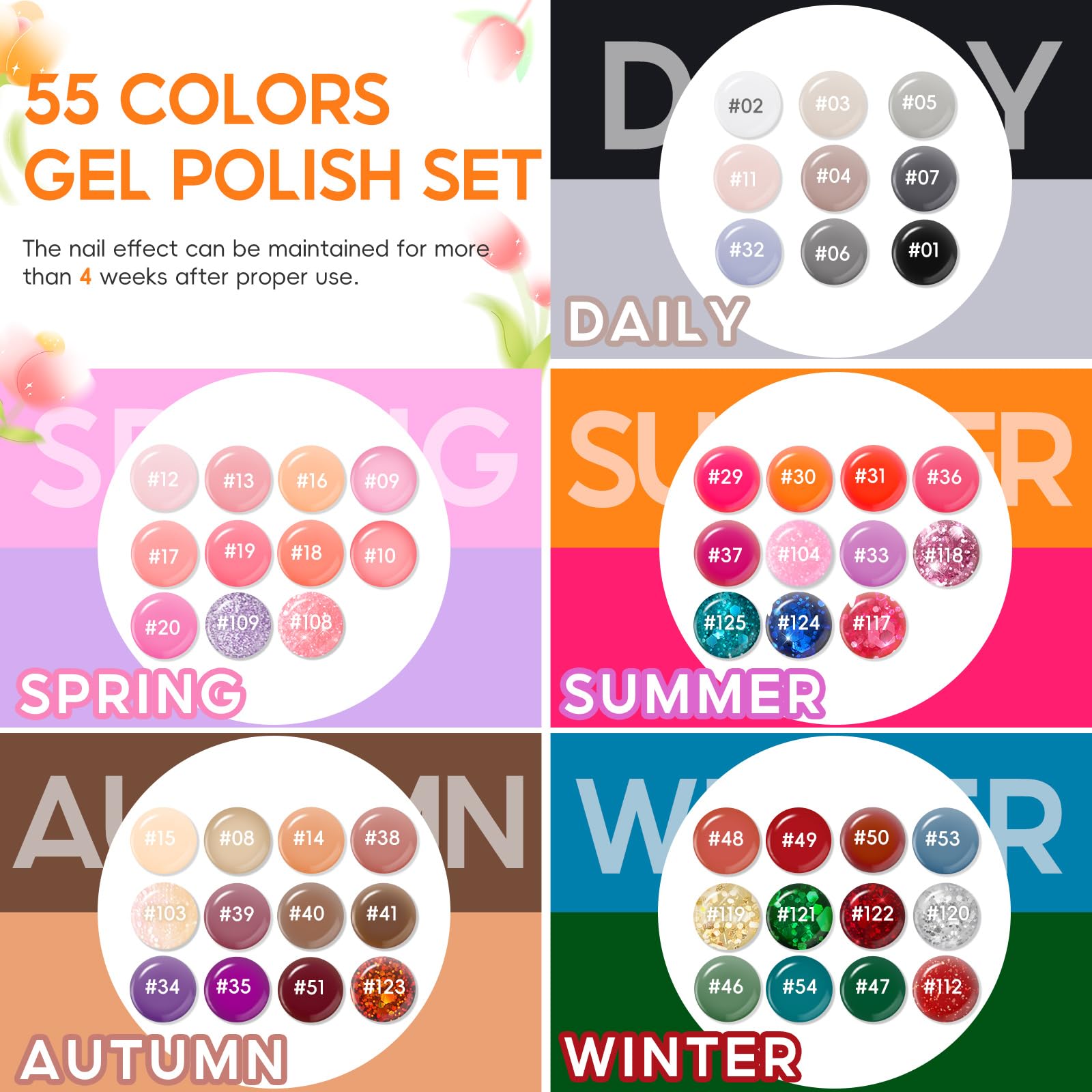 Coscelia vernis gel 55 teintes, palette variée pour toutes les saisons.