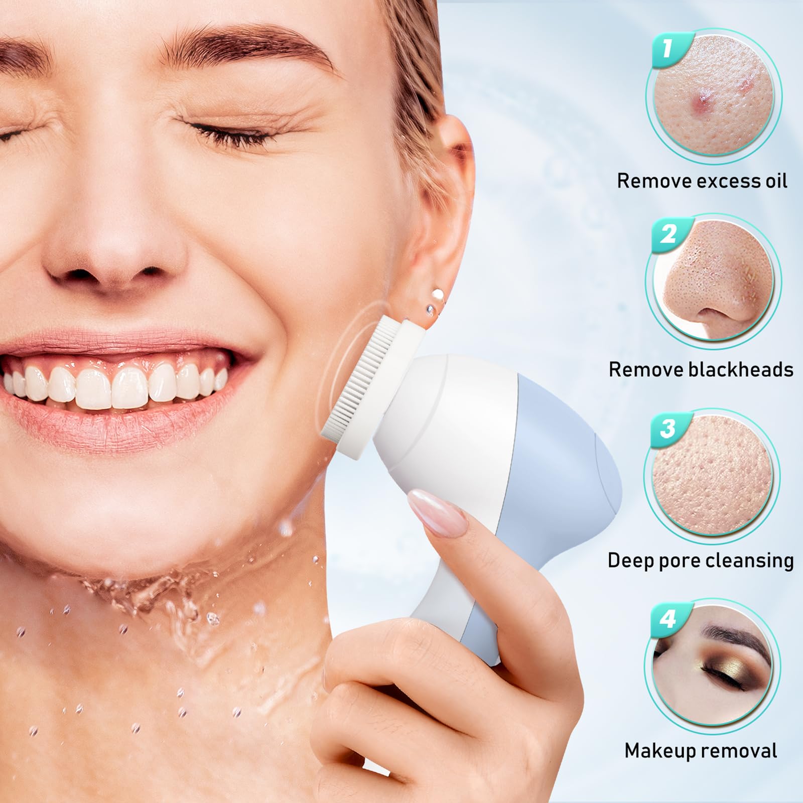 COSLUS brosse visage design compact et ergonomique pour la main.