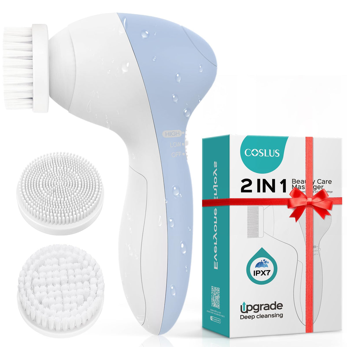 COSLUS brosse-visage silicone 2 en 1 pour un nettoyage en profondeur.