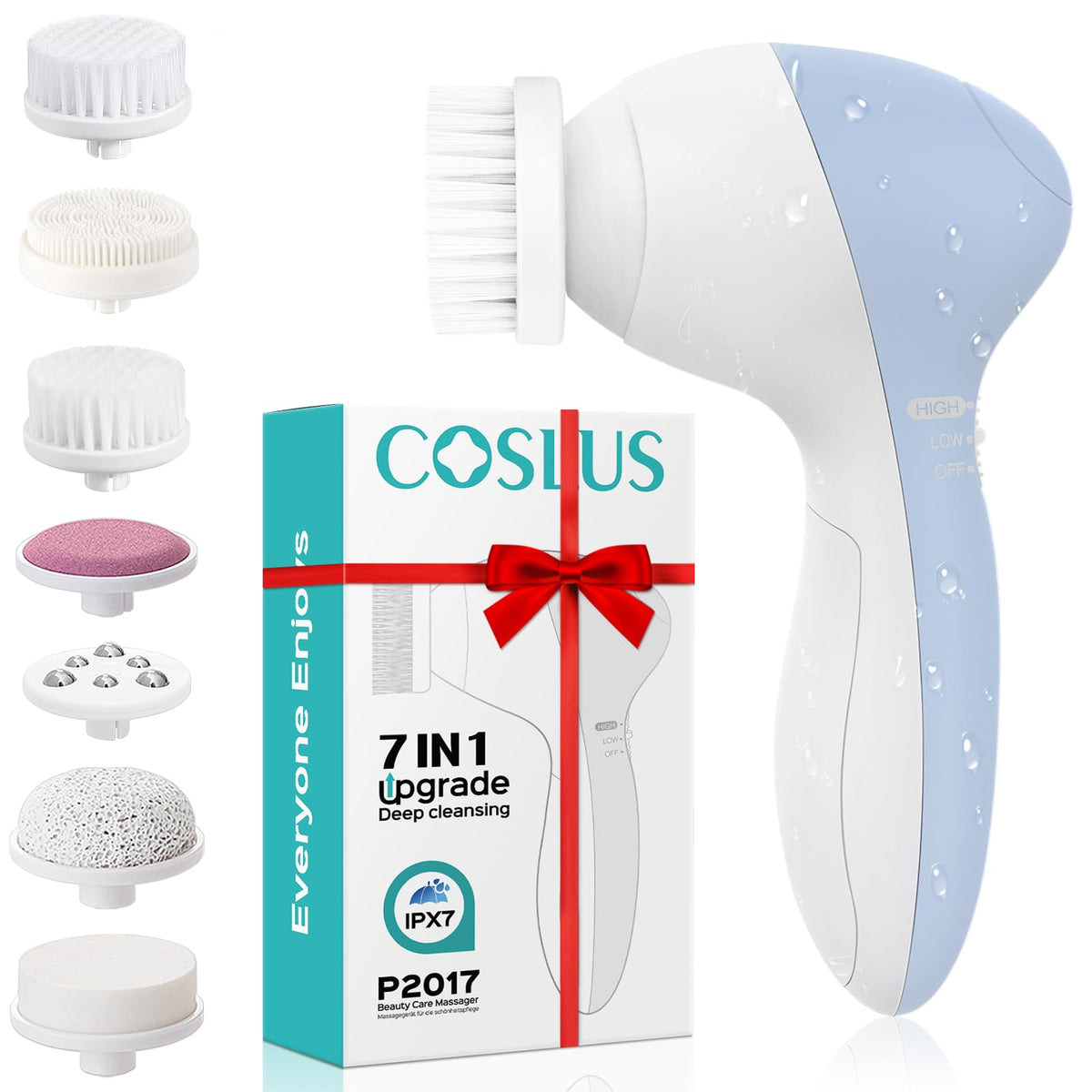 COSLUS brosse visage silicone 7-en-1 en action pour un nettoyage en profondeur