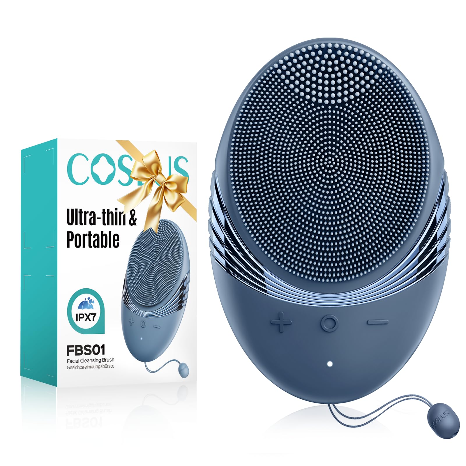 COSLUS brosse visage silicone bleu marine pour un nettoyage en profondeur