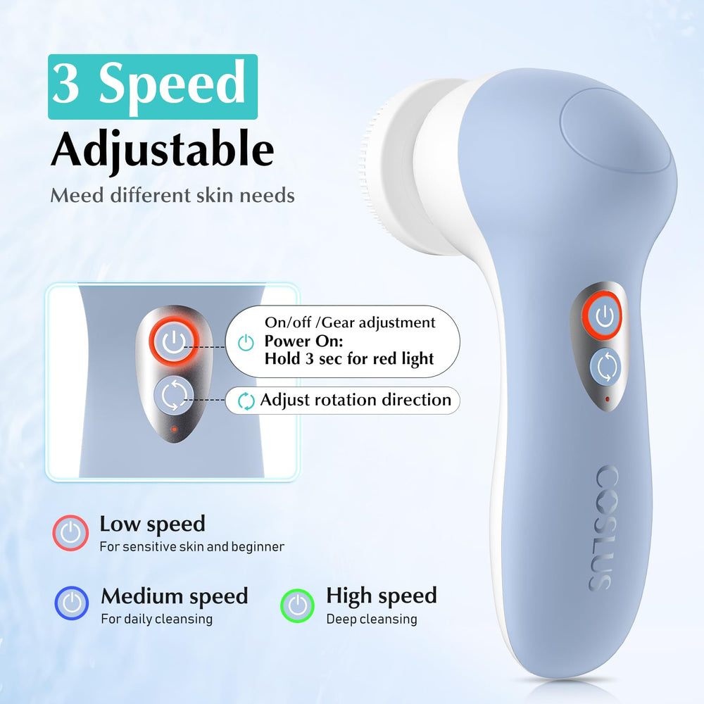 COSLUS brosse visage avec têtes remplaçables adaptées à tous types de peau.