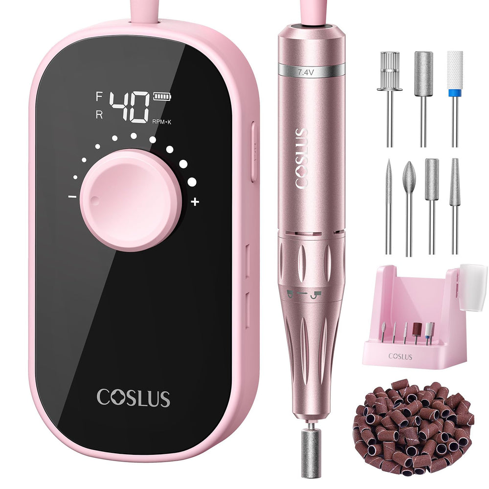 COSLUS foreuse à ongles électrique 40000 tr/min en rose pour des finitions nettes
