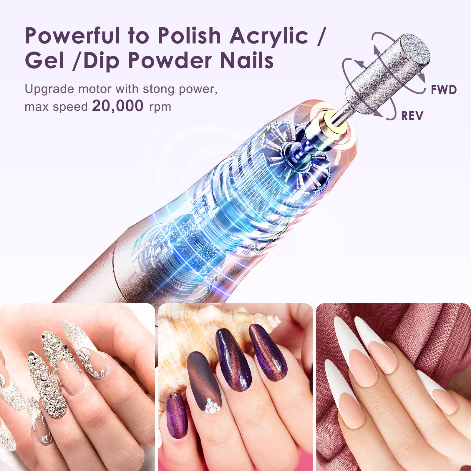COSLUS lime électrique sans fil, têtes de meulage variées pour ongles nets.