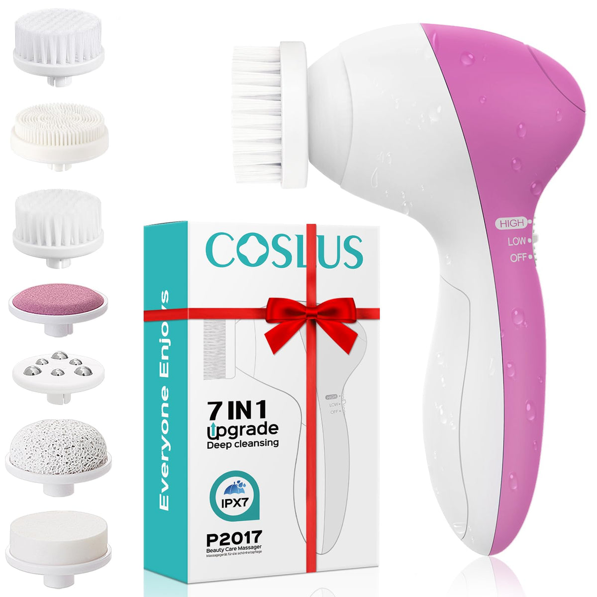 COSLUS Brosse visage silicone 7 en 1 pour nettoyage en profondeur.